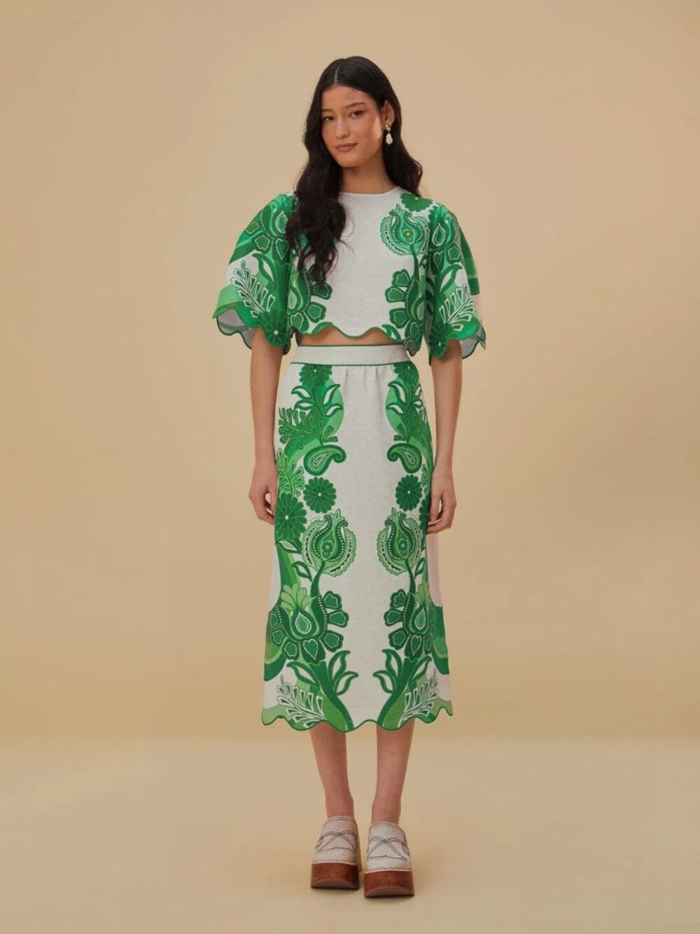 Farm Rio Linen Festival Green Midi Skirt *BRAND NEW WITHOUT TAGS* - Picture 7 of 13